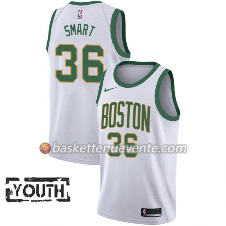 Maillot Basket Boston Celtics Marcus Smart 36 2018-19 Nike City Edition Blanc Swingman - Enfant
